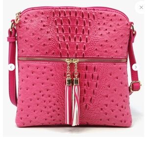 NWT Croco Pattern Crossbody Bag in Fuchsia